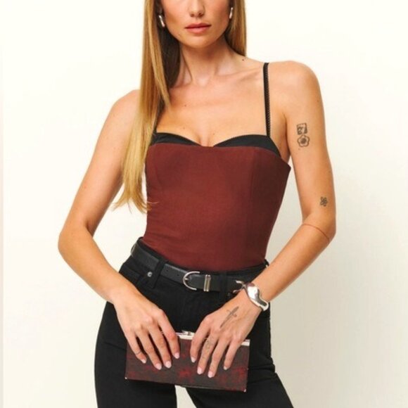 Reformation Tops - NEW Reformation Melanie Strappy Top Woven Silk Contrast Dark Red | size 2